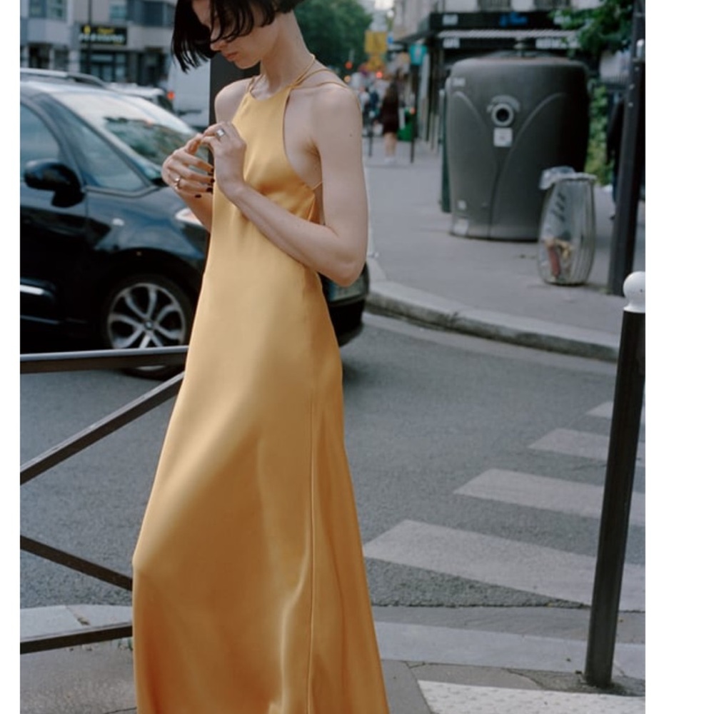 Zara Elegant Gold Satin Dress